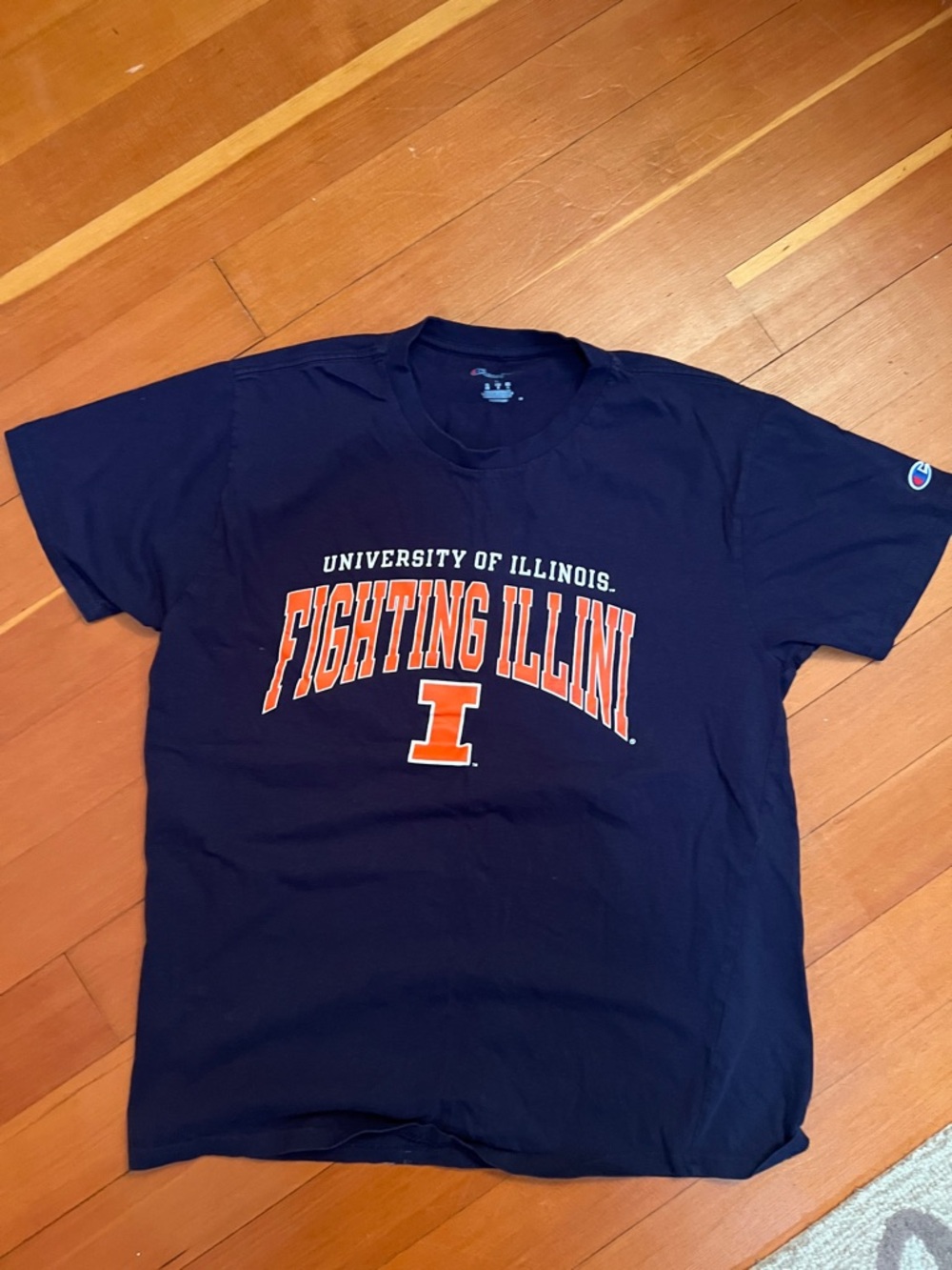 Champion Navy Fighting Illini Graphic Tee with Orange Lettering